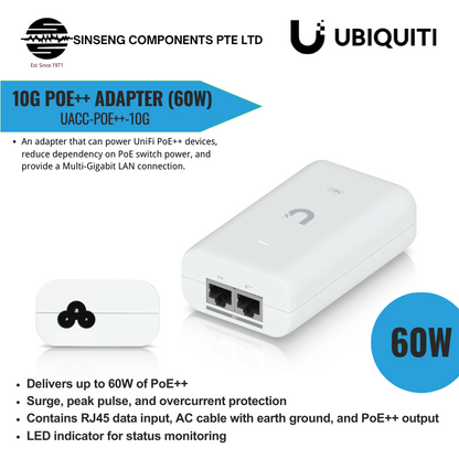 Ubiquiti Unifi 10G PoE++ Adapter (60W) | UBQ-UACC-POE++-10G-EU