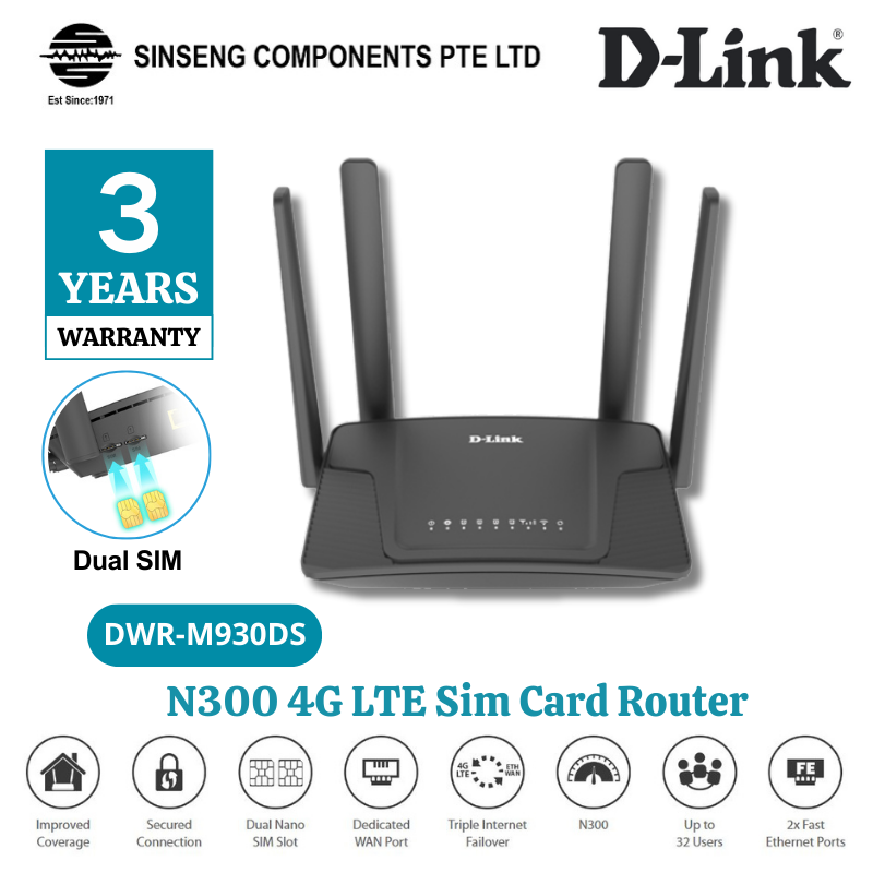 D-Link N300mbps 4G LTE Wireless Wifi Dual Sim Card Router | DL-DWR-M930DS