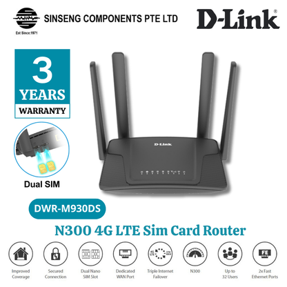 D-Link N300mbps 4G LTE Wireless Wifi Dual Sim Card Router | DL-DWR-M930DS