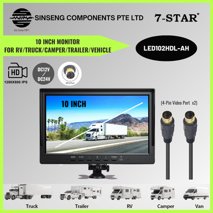10'' FHD 1080P Monitor with 4-Pin Aviation Port | 12–24V | Live View | LED102HDL-AH