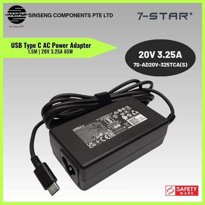 20V 3.25A 65W USB Type-C AC Power Adapter with 1.5M | 7S-AD20V-325TCA(S)
