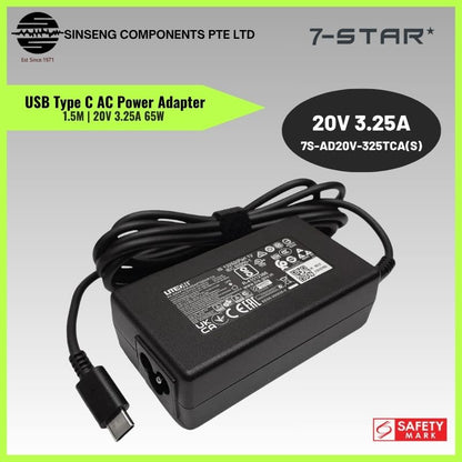 20V 3.25A 65W USB Type-C AC Power Adapter with 1.5M | 7S-AD20V-325TCA(S)