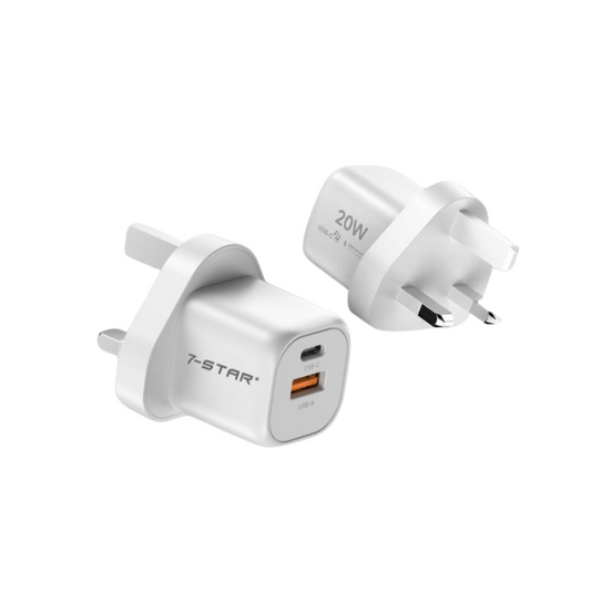 20W PD Charger Adapter | USB Type-C | USB A | White | 7SPD-117PTW
