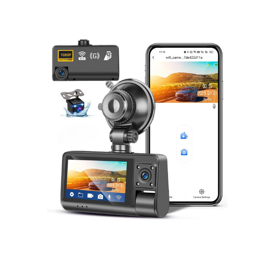 1080P Dash Cam with Front, Rear & Inside Cameras | Auto WiFi 3"| DC-S3(W)