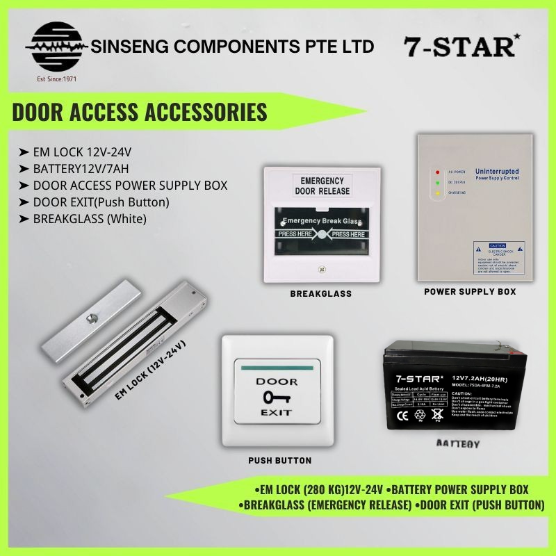 Security Door Access Kit - 600lbs EM Lock, 12V Power, Battery, Breakglass & Exit Button | DOOR ACCESS ACCESSORIES