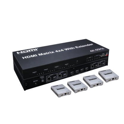 4K 60Hz 4x4 HDMI Matrix with 120M Extender & RS232 over RJ45 | HM404M-EX