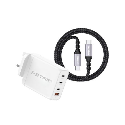 100W GaN PD Charger｜3x Type-C & 1x USB-A + 1.5M Cable | 7SPD-63W-CA1560B