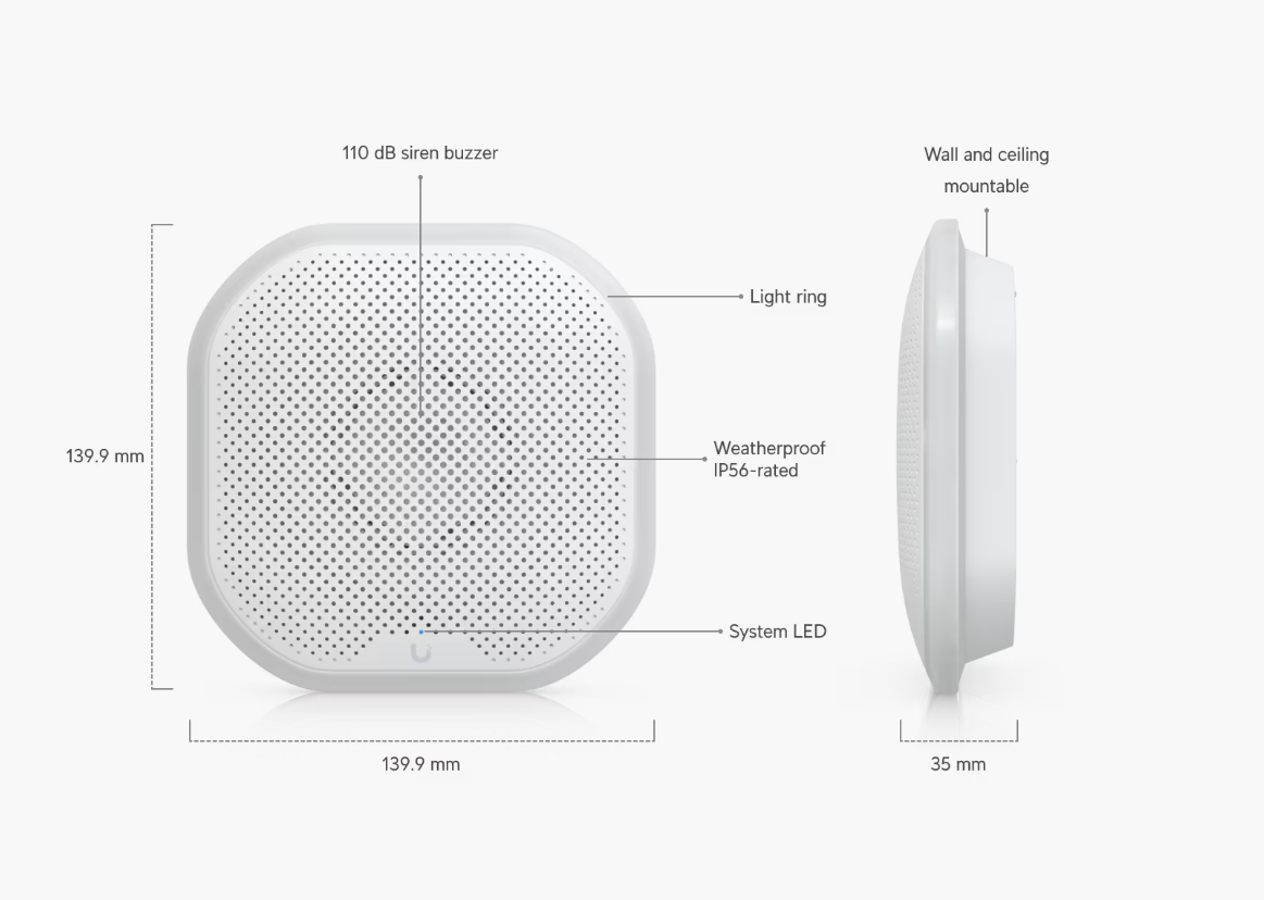 Ubiquiti UniFi UP-Siren-PoE – PoE Smart Siren with RGBW Light Ring