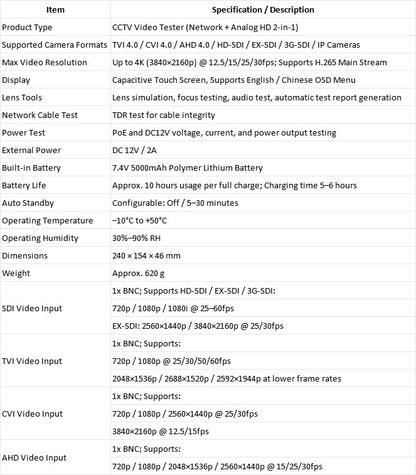 All-in-One 4K 8MP 7" IPS Touch CCTV Tester for HD-TVI/CVI/AHD/SDI/IP | CT9800U-CT