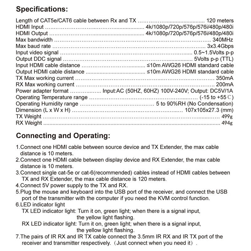 120m HDMI KVM Extender over Ethernet | USB for Keyboard | KVM-E120