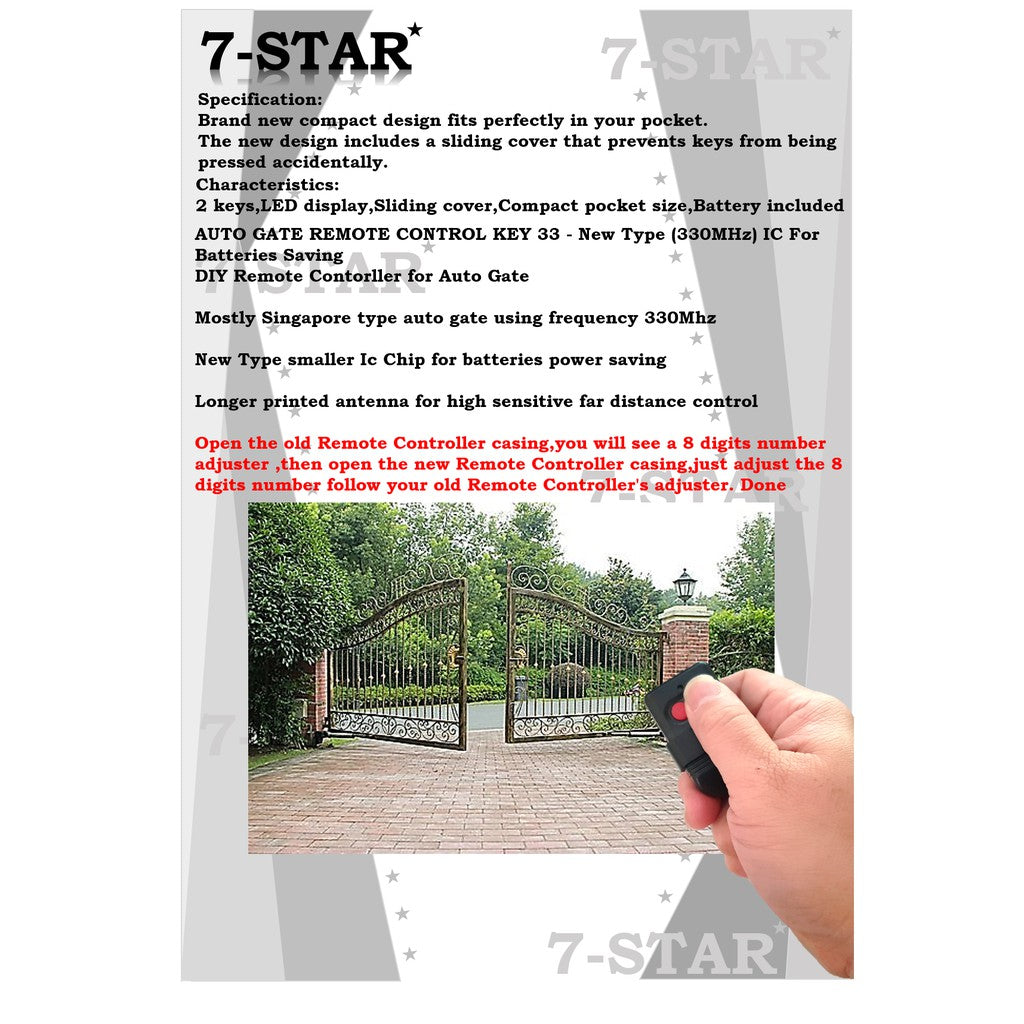 330MHz 8-Key Auto Gate Remote Control with Batteries | KEY330