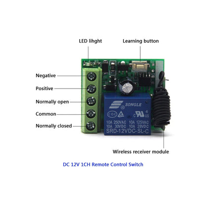 433MHz Door Access RF Transmitter 2PCS with 12V 1CH Relay Receiver | KEY-ZFK1-1-433MHZ-2