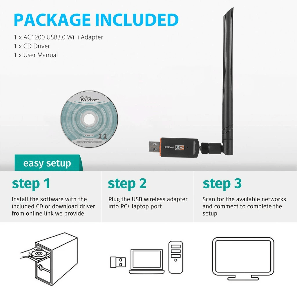 1300Mbps Dual Band USB WiFi Adapter with 5dBi Antenna | USB 3.0 | USB-DB1300