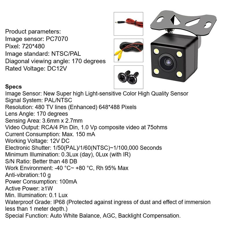 Car Rear View Camera - Waterproof | Wide Angle | 4 LED IR Night Vision | SC64IR