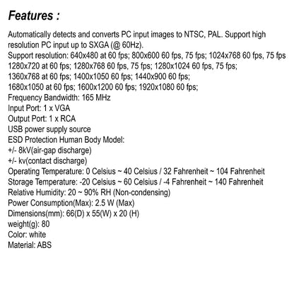 VGA to AV/RCA/BNC Converter Adapter | 1080P PC to TV | VGAAV