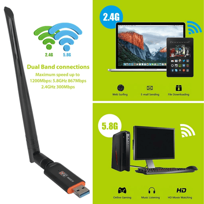 1300Mbps Dual Band USB WiFi Adapter with 5dBi Antenna | USB 3.0 | USB-DB1300