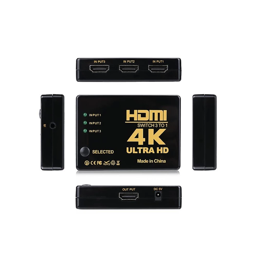 3x1 HDMI Switcher 4K/1080P – 3-in-1 HDMI Hub Splitter for TV | HS301