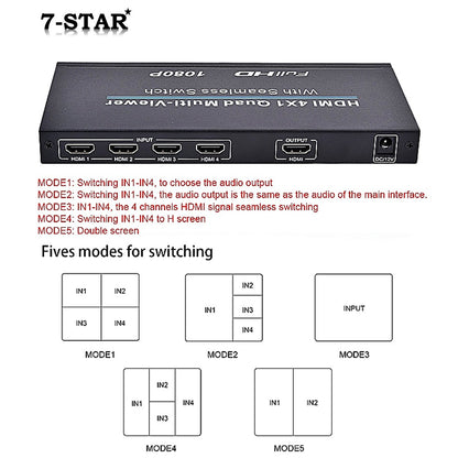 1080P HDMI 4x1 Seamless Switch & Multi-Viewer Splitter with IR Remote | HSQ41