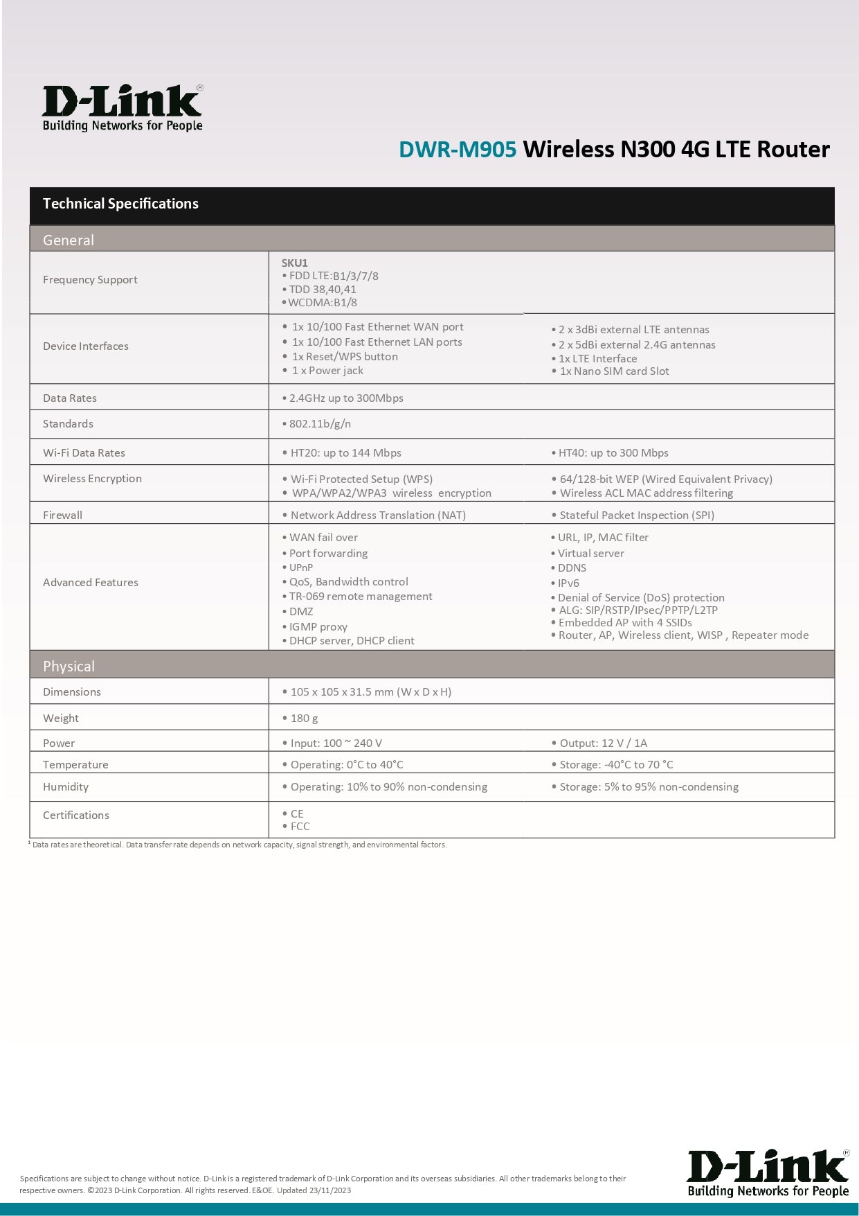 D-Link DWR-M905 Wireless N300 4G LTE SIM Card Router Up to 32 Devices | DL-DWR-M905