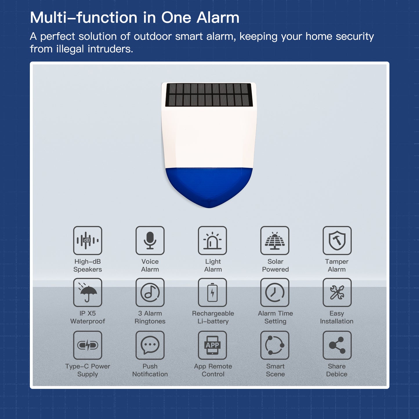 Smart WiFi Siren Alarm Outdoor Alarm Waterproof with Solar Panel | APP:Tuya | AS-195OS