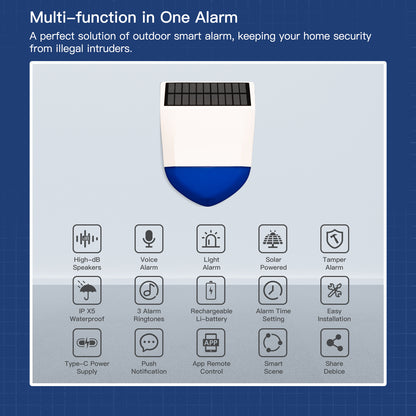 Smart WiFi Siren Alarm Outdoor Alarm Waterproof with Solar Panel | APP:Tuya | AS-195OS