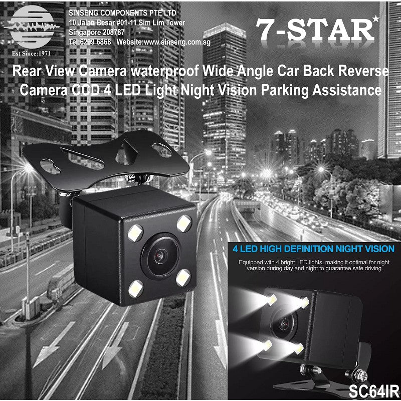 Car Rear View Camera - Waterproof | Wide Angle | 4 LED IR Night Vision | SC64IR