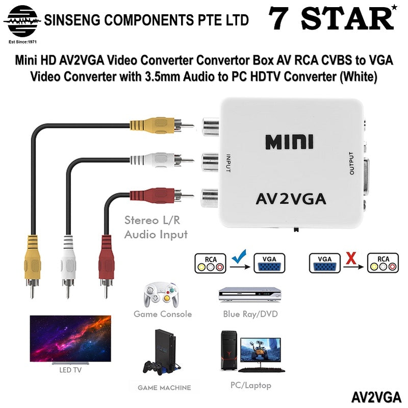 Mini AV2VGA Video Converter with 3.5mm Audio | AV to VGA/PC/HDTV