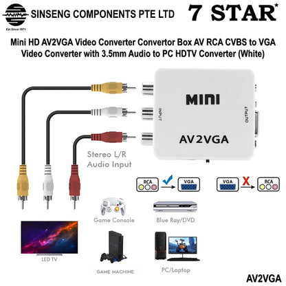 Mini AV2VGA Video Converter with 3.5mm Audio | AV to VGA/PC/HDTV