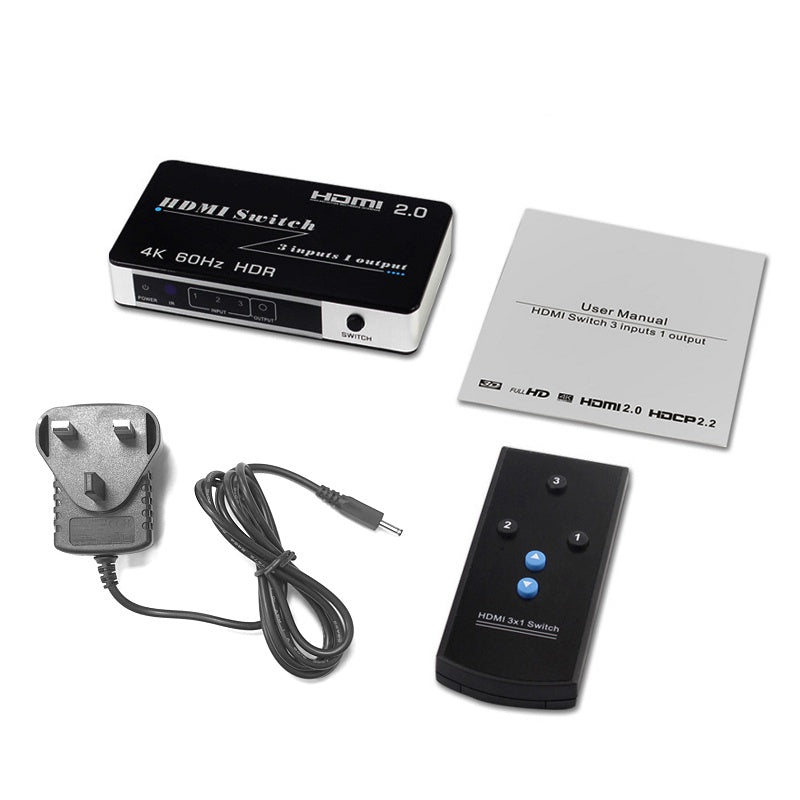 3x1 HDMI Switch 4K | 3-Port HDMI Switcher with Remote Control | HS31-4K