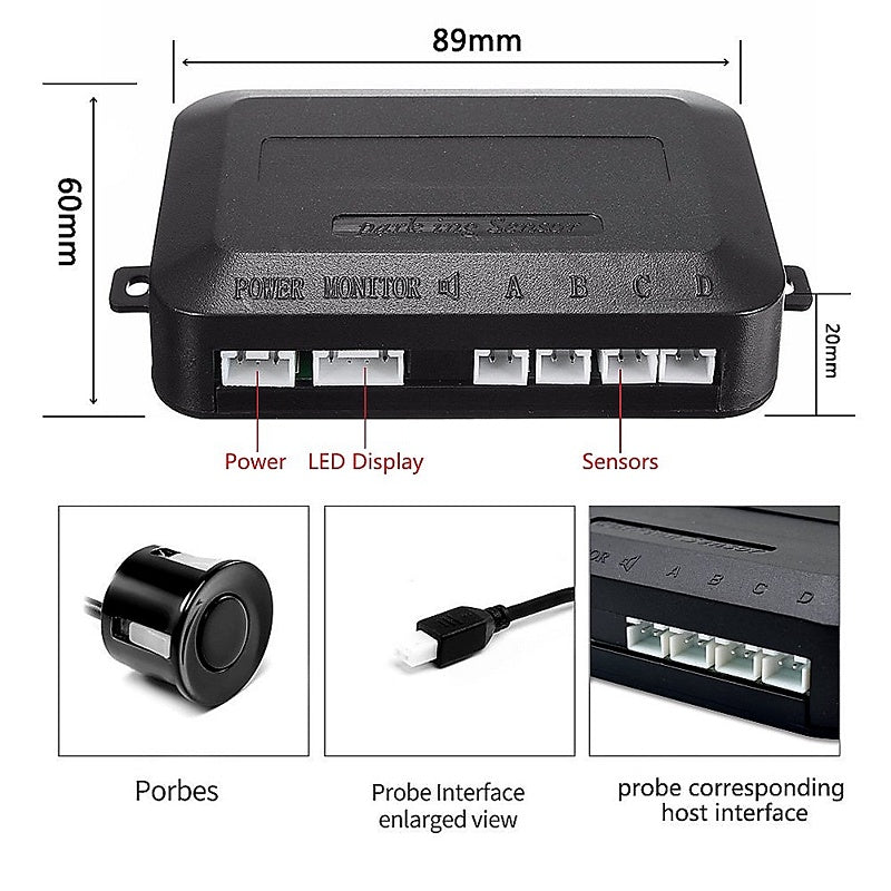 4PCS DC12-24V Reverse Sensor System with LED Display & Warning | VPS-4