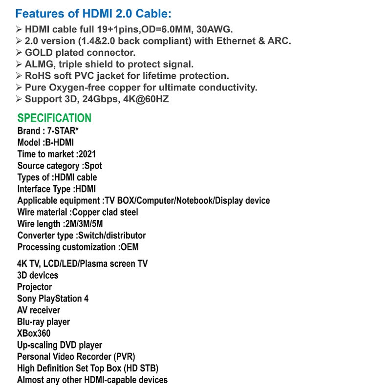 4K HDMI Cable 2.0V, 24K Gold-Plated for HDTV, Ultra HD, 3D | B-HDMI