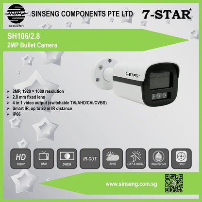 1080P 2.8mm SONY Lens Outdoor Bullet Camera - AHD CVI TVI CVBS Hybrid 4-in-1 | SH106/2.8