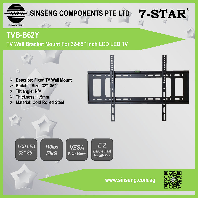32-85” Fixed TV Wall Mount, Tilt | TVB-B62Y [Heavy-Duty]