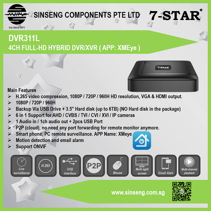 4CH FULL-HD HYBRID DVR/XVR | Support AHD/TVI/CVI/CVBS CCTV Camera | DVR311L