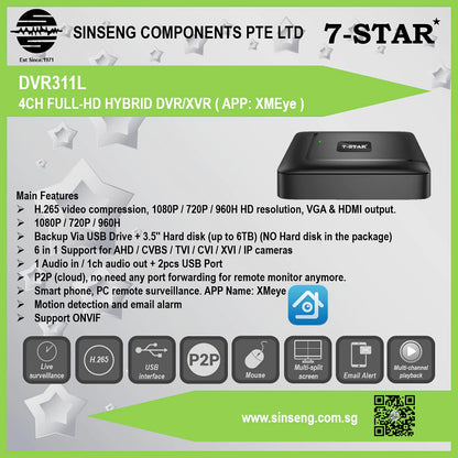 4CH FULL-HD HYBRID DVR/XVR | Support AHD/TVI/CVI/CVBS CCTV Camera | DVR311L