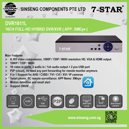 16CH FULL-HD HYBRID DVR/XVR/NVR CCTV CAMERA | DVR1611L
