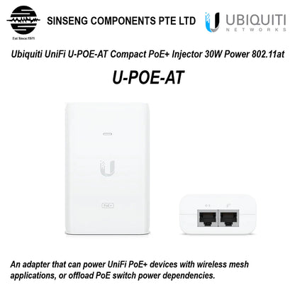 Ubiquiti UniFi U-POE-AT Compact PoE+ Gigabit Power Injector 30W