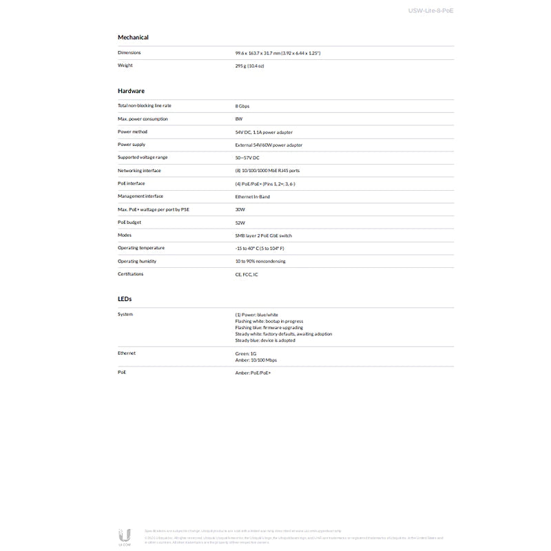 Ubiquiti UniFi 8 PoE Switch with 8 Gigabit Ethernet Port