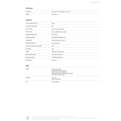 Ubiquiti UniFi 8 PoE Switch with 8 Gigabit Ethernet Port