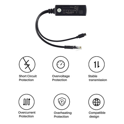 Micro USB Active PoE Splitter 48V to 5V 2.4A for Tablets | PS-TYPE-C