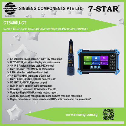 4K 5.4'' Touch Screen CCTV Tester with Cable Tracer | CT5400U-CT