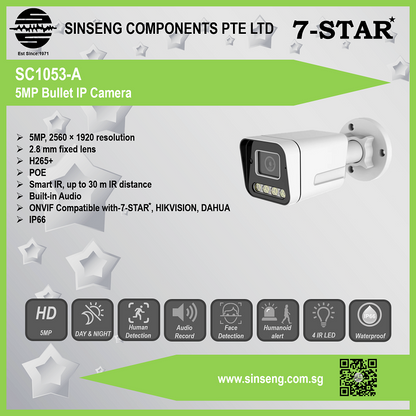 5MP IP67 PoE Bullet Camera with Night Vision & Audio | SC1053-A