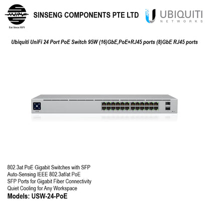 Ubiquiti UniFi 24 Port PoE Switch 95W | UBQ-USW-24-POE