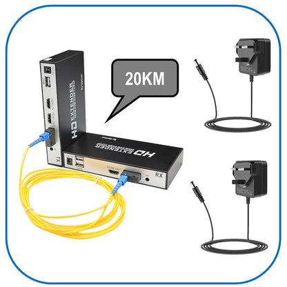 20KM HDMI Extender 1080P Over Fiber Optic with KVM & Power Adapter | HDKV-E20KM