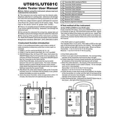 UNI-T LAN Cable Tester for RJ45 RJ11 BNC HDMI Ethernet | CT-UT681L