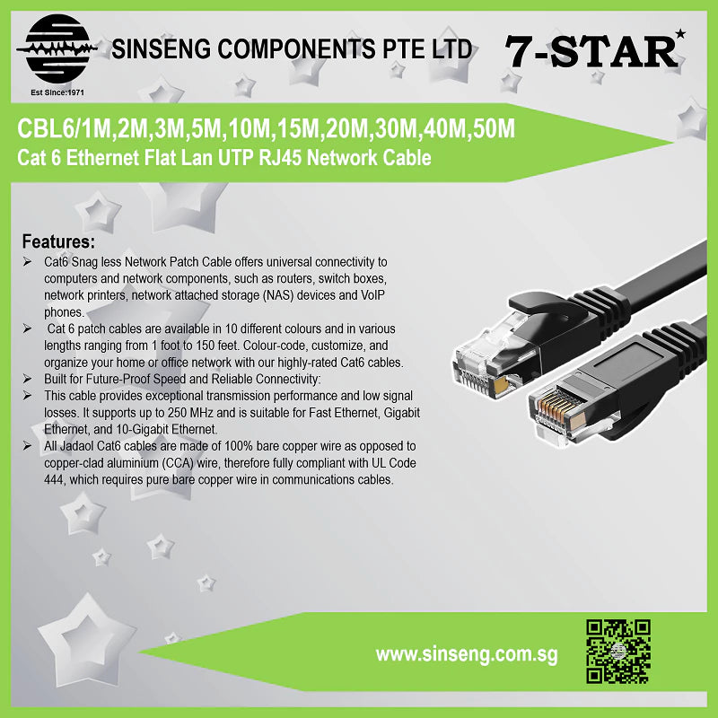 CAT 6 Flat Ethernet Cable RJ45 Network Cable | 1M to 50M | CBL6