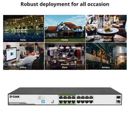 D-Link Full-Gigabit 16 Port PoE Switch 16GE PoE+2 SFP Ports | DL-DGS-F1018P-E