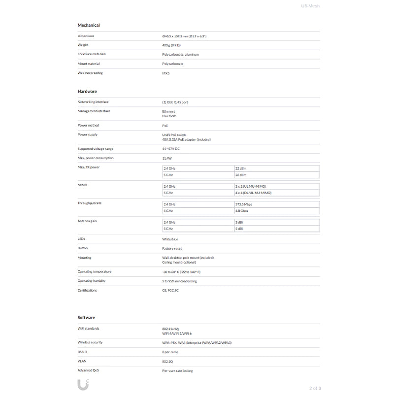 UbiQuiti U6-MESH UniFi 6 4x4 WiFi 6 Access Point Designed for Mesh Applications U6 MESH