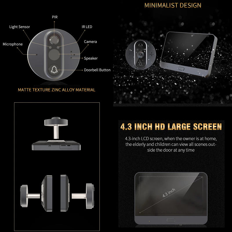 Wifi Battery Wireless Doorbell Door Viewer with 4.3'' IPS Screen | DB-TYR9