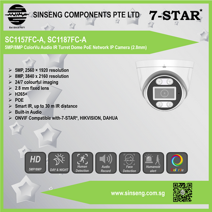 5MP/8MP ColorVu Full-Colour Warm LED IR Audio PoE IP Camera (2.8mm Lens)